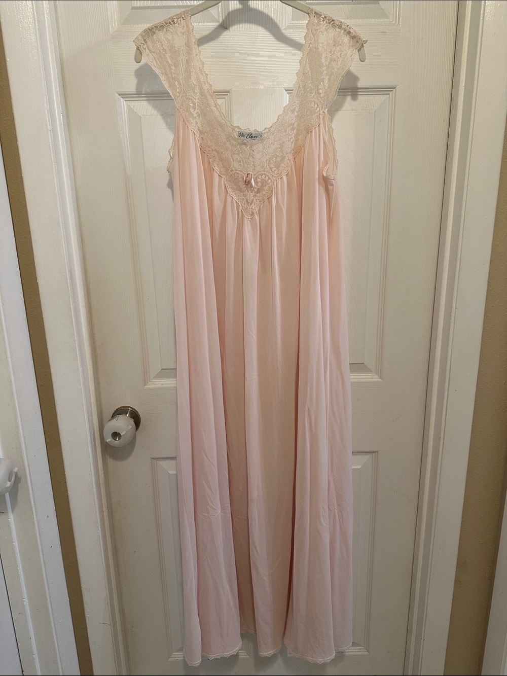 Miss Elaine Soft Blush Lace-Trim Long Nightgown